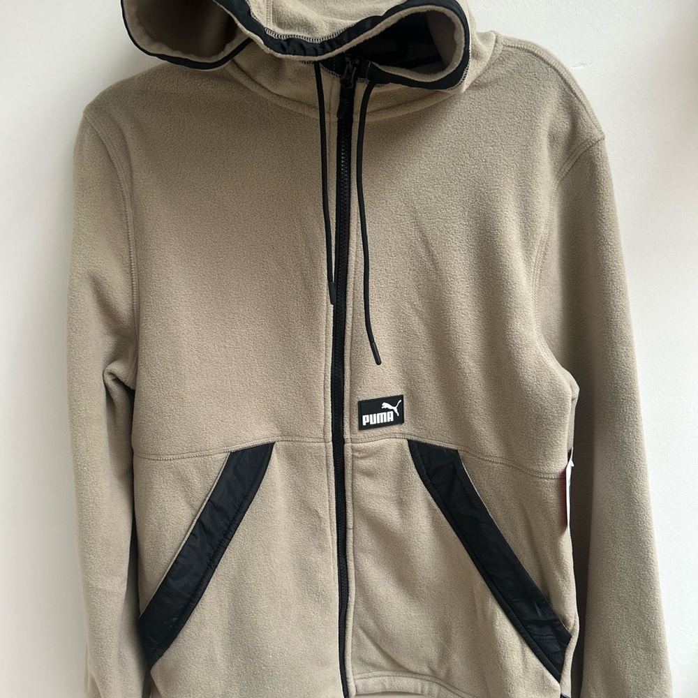 Puma Men's Beige and Black Hooded Jacket